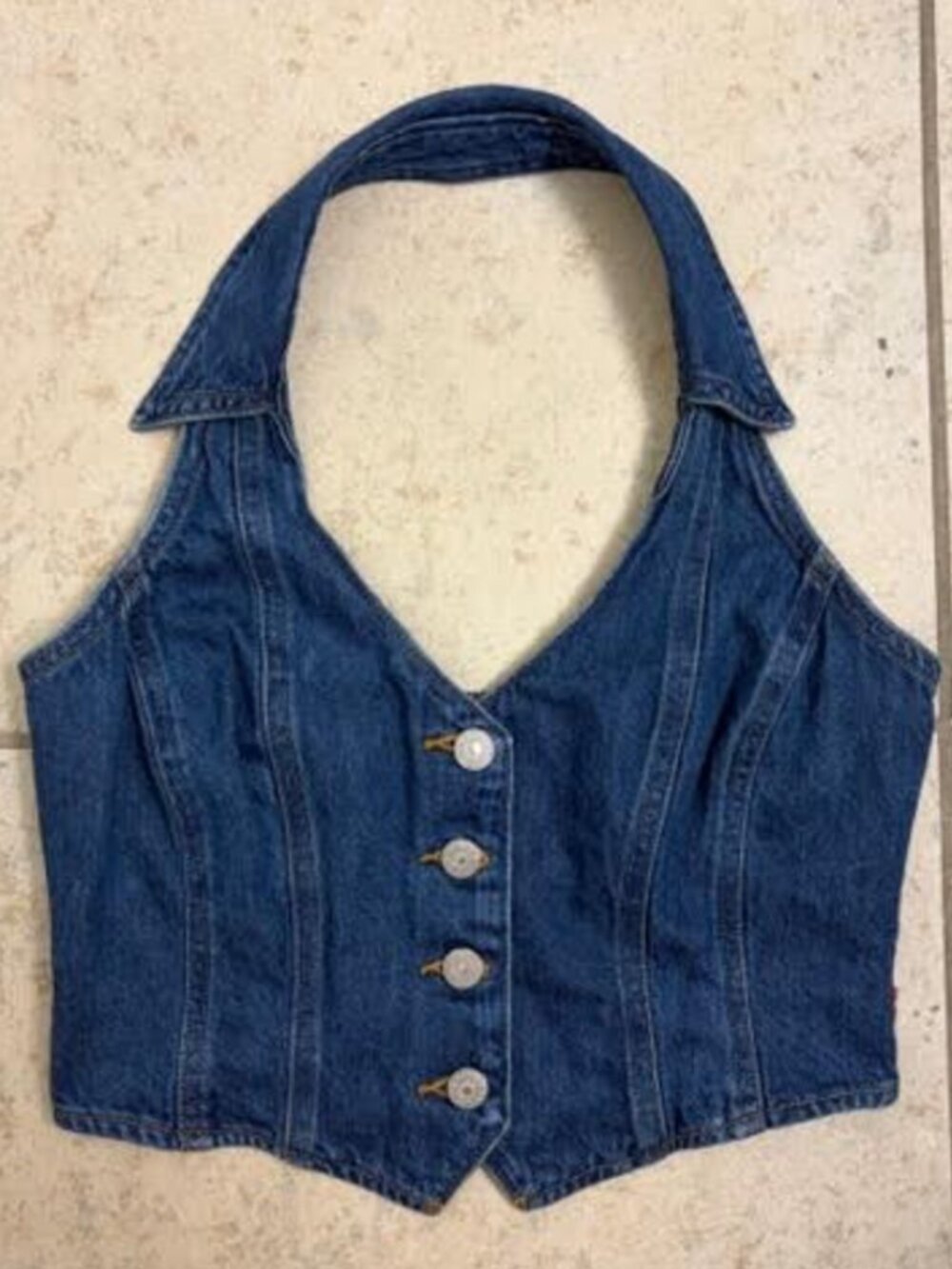 LEVI'S Women's Bria Denim Corset Halter Top Small Blue Medium Wash NEW NWOT